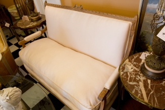 $3,200 Walnut Louis XVI Canapé, silk covered with down cushion.